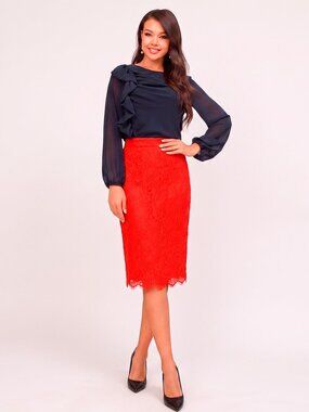 CeCe Red Lace Pencil Skirt